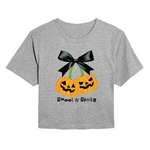 �A�j���L�����N�^�[ ���f�B�[�X �g�b�v�X T�V���c �O���t�B�b�N Licensed Character Juniors' Sweet & Spooky Cherry Pumpkins Halloween Graphic Tee Heather Gray �O���[