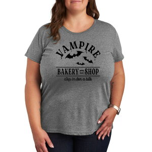 AjLN^[ fB[X gbvX TVc vXTCY OtBbN Licensed Character Juniors' Plusize Vampire Bakery Shop Short Sleeve Halloween Graphic Tee Heather Gray O[