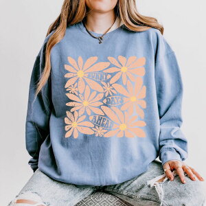 Simply Sage Market ���f�B�[�X �g�b�v�X T�V���c �X�E�F�b�g Simply Sage Market Sunny Days Aheadaisies Lightweight Garment Dyed Sweatshirt Blue Jean �u���[