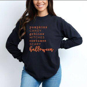Simply Sage Market ���f�B�[�X �g�b�v�X T�V���c Simply Sage Market Halloween Words Garment Dyed Long Sleeve Black �u���b�N