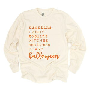 Simply Sage Market ���f�B�[�X �g�b�v�X T�V���c Simply Sage Market Halloween Words Garment Dyed Long Sleeve Ivory �A�C�{���[