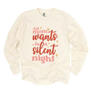 Simply Sage Market ���f�B�[�X �g�b�v�X T�V���c Simply Sage Market Mom Wants A Silent Night Garment Dyed Long Sleeve Ivory �A�C�{���[