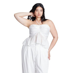 �G���N�C ���f�B�[�X �g�b�v�X �V���c �v���X�T�C�Y �z���^�[ ELOQUII Women's Plusize Shirred Halter Peplum Top Jet Stream
