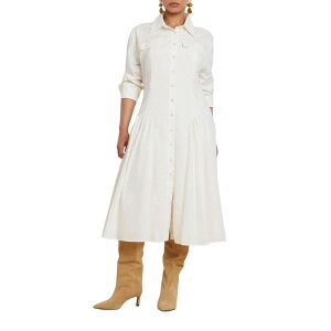 �G���N�C ���f�B�[�X �g�b�v�X �����s�[�X �v���X�T�C�Y ELOQUII Women's Plusize Shirred Godet Flare Poplin Dress Jet Stream