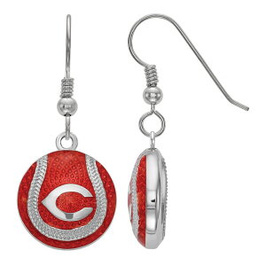 yz Aufbh fB[X sAXECO ANZT[ Sterling Silver LogoArt Cincinnati Reds Enameled Baseball Drop Earrings Red