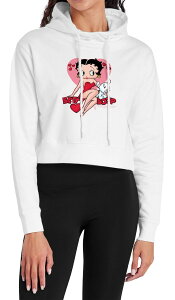 yz CZX LN^[ fB[X TVc gbvX Juniors' Betty Boop Sweetheart Style Cropped Graphic Hoodie White