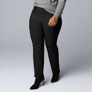 ���F���E�H�� ���f�B�[�X �{�g���X �J�W���A���p���c �v���X�T�C�Y Plusize Simply Vera Wang Polished Twill Slant Pocket Slim Straight Pants Black �u���b�N