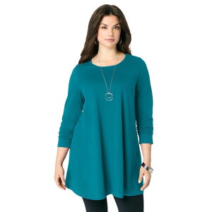 ���A�}���Y ���f�B�[�X �g�b�v�X T�V���c �N���[�l�b�N �v���X�T�C�Y Roaman's Women's Plusize Ultimate Long Sleeve Crew Neck Tunic Deep Turquoise �^�[�R�C�Y