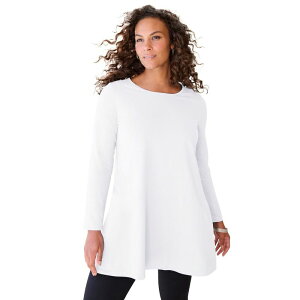 ���A�}���Y ���f�B�[�X �g�b�v�X T�V���c �N���[�l�b�N �v���X�T�C�Y Roaman's Women's Plusize Ultimate Long Sleeve Crew Neck Tunic White �z���C�g