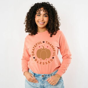 Simply Sage Market ���f�B�[�X �g�b�v�X T�V���c Simply Sage Market Grateful Thankful Blessed Circle Garment Dyed Long Sleeve Terracotta �e���R�b�^