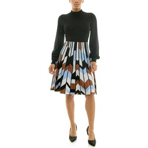 �j�i���I�i���h ���f�B�[�X �g�b�v�X �����s�[�X ���b�N�l�b�N �Z�[�^�[ Women's Nina Leonard Mockneck Sweater Dress Black Multi �u���b�N