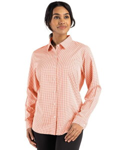 Jb^[AhobN fB[X gbvX Vc MK`FbN MK Cutter & Buck Skylinepiconfidence Recycled Gingham Womens Long Sleeve Dresshirt College Orange White zCg