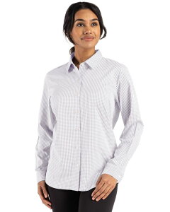 yz Jb^[AhobN fB[X Vc gbvX Cutter & Buck Skyline Epic Confidence Recycled Gingham Womens Long Sleeve Dress Shirt Concrete And White