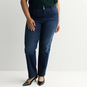 �i�C���E�F�X�g ���f�B�[�X �{�g���X �f�j���p���c �v���X�T�C�Y �W�[���Y Plusize Nine West High Rise Tummy Control Straight Jeans Dark Rinse Blast
