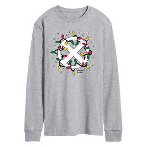 yz }[x Y TVc gbvX Men's X-Men Logo Christmas Lights Long Sleeve Graphic Tee Athletic Heather