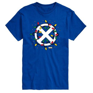 yz CZX LN^[ Y TVc gbvX Big & Tall Marvel X-Men Logo Christmas Lights Graphic Tee Blue