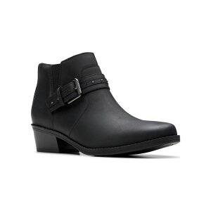 yz N[NX fB[X u[cECu[c V[Y Clarks Danyelle Wish Women's Ankle Boots with Block Heel & Zip Closure Black Oily Leather