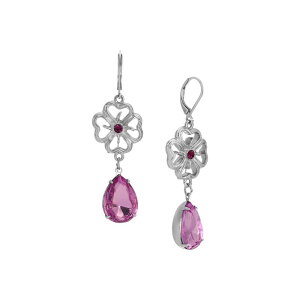 1928 ���f�B�[�X �A�N�Z�T���[ �s�A�X�E�C�������O 1928 Silver Tone Flower Crystal Teardrop Earrings Purple �p�[�v��