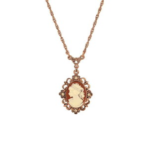 【送料無料】 1928 レディース ネックレス・チョーカー・ペンダントトップ アクセサリー 1928 Copper Tone Oval Cameo Crystal Pendant Necklace Orange