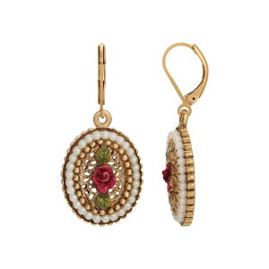 1928 ���f�B�[�X �A�N�Z�T���[ �s�A�X�E�C�������O 1928 Gold Tone Simulated Pearl Oval Drop Earrings Red ���b�h