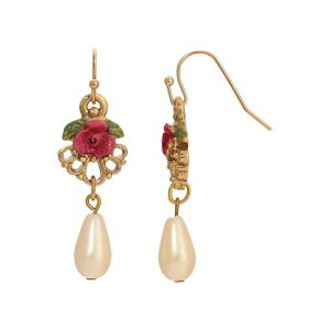 1928 ���f�B�[�X �A�N�Z�T���[ �s�A�X�E�C�������O 1928 Gold Tone Filigree Simulated Pearl Earrings Red ���b�h