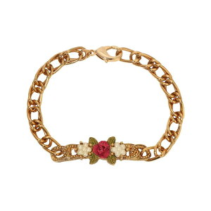 1928 ���f�B�[�X �A�N�Z�T���[ �u���X���b�g�E�o���O���E�A���N���b�g 1928 Gold Tone Simulated Pearl Rose ID Bracelet Red ���b�h