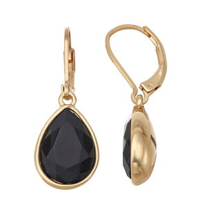 yz iCEFXg fB[X sAXECO ANZT[ Nine West Gold-Tone Simulated Gemstone Teardrop Dangle Earrings Jet Tone