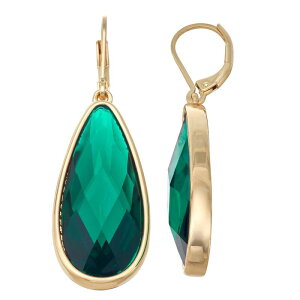 yz iCEFXg fB[X sAXECO ANZT[ Nine West Gold-Tone Simulated Gemstone Teardrop Leverback Earrings Green