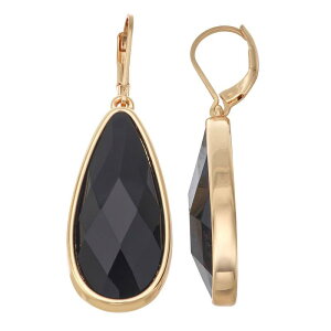 yz iCEFXg fB[X sAXECO ANZT[ Nine West Gold-Tone Simulated Gemstone Teardrop Leverback Earrings Jet Tone