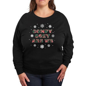 �A�j���L�����N�^�[ ���f�B�[�X �g�b�v�X T�V���c �v���X�T�C�Y �p�C�� �O���t�B�b�N Licensed Character Plusize Comfy Cozy Are We French Terry Long Sleeve Christmas Graphic Tee Black �u���b�N