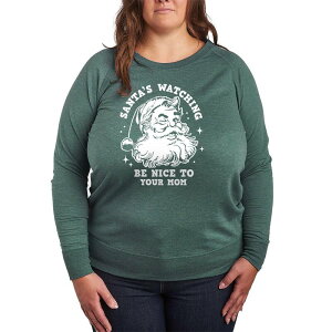�A�j���L�����N�^�[ ���f�B�[�X �g�b�v�X T�V���c �v���X�T�C�Y �p�C�� �O���t�B�b�N Licensed Character Plusize Santa's Watching Be Nice To Your Mom French Terry Long Sleeve Christmas Graphic Tee Heather Juniper �w�U�[