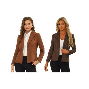AO P[ fB[X AE^[ WPbgEu] XG[h uU[ ALLEGRA K 2 Packs Women's Notched Lapelong Sleeve Button Office Faux Suede Blazer Caramel Coffee R[q[