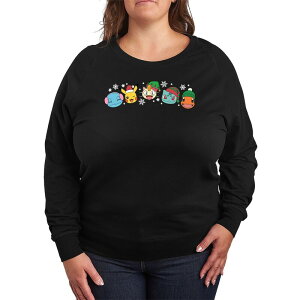 �A�j���L�����N�^�[ ���f�B�[�X �g�b�v�X T�V���c �v���X�T�C�Y �p�C�� �O���t�B�b�N Licensed Character Plusize Pokemon Group Christmas French Terry Long Sleeve Graphic Tee Black �u���b�N