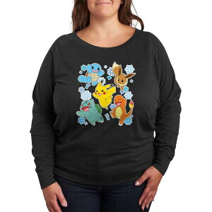 �A�j���L�����N�^�[ ���f�B�[�X �g�b�v�X T�V���c �v���X�T�C�Y �p�C�� �O���t�B�b�N Licensed Character Plusize Pokemon Winter Stickers French Terry Long Sleeve Graphic Tee Heather Charcoal �`���R�[��