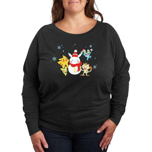 �A�j���L�����N�^�[ ���f�B�[�X �g�b�v�X T�V���c �v���X�T�C�Y �p�C�� �O���t�B�b�N Licensed Character Plusize Pokemon Snow-Pikachu French Terry Long Sleeve Graphic Tee Heather Charcoal �`���R�[��