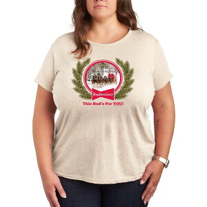 �A�j���L�����N�^�[ ���f�B�[�X �g�b�v�X T�V���c �v���X�T�C�Y �O���t�B�b�N Licensed Character Plusize Budweiser Clydesdales Holiday Short Sleeve Graphic Tee Birch