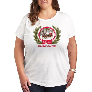 �A�j���L�����N�^�[ ���f�B�[�X �g�b�v�X T�V���c �v���X�T�C�Y �O���t�B�b�N Licensed Character Plusize Budweiser Clydesdales Holiday Short Sleeve Graphic Tee White �z���C�g