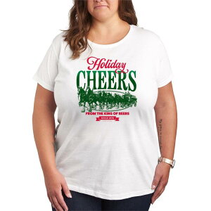 �A�j���L�����N�^�[ ���f�B�[�X �g�b�v�X T�V���c �v���X�T�C�Y �O���t�B�b�N Licensed Character Plusize Budweiser Clydesdales Holiday Cheershort Sleeve Graphic Tee White �z���C�g