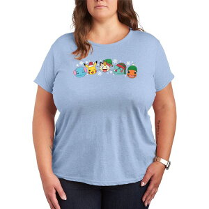 �A�j���L�����N�^�[ ���f�B�[�X �g�b�v�X T�V���c �v���X�T�C�Y �O���t�B�b�N Licensed Character Plusize Pokemon Group Christmashort Sleeve Graphic Tee Heather Chambray Blue �w�U�[