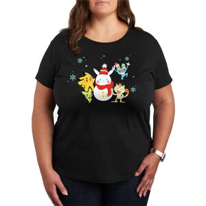 �A�j���L�����N�^�[ ���f�B�[�X �g�b�v�X T�V���c �v���X�T�C�Y �O���t�B�b�N Licensed Character Plusize Pokemon Snow-Pikachu Short Sleeve Graphic Tee Black �u���b�N