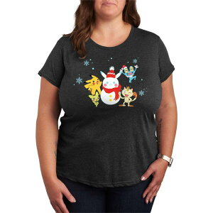 �A�j���L�����N�^�[ ���f�B�[�X �g�b�v�X T�V���c �v���X�T�C�Y �O���t�B�b�N Licensed Character Plusize Pokemon Snow-Pikachu Short Sleeve Graphic Tee Heather Charcoal �`���R�[��