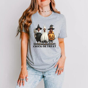 Simply Sage Market ���f�B�[�X �g�b�v�X T�V���c Simply Sage Market Chick or Treat Halloween Chickens - Short Sleeve Tee Heather Grey �O���[