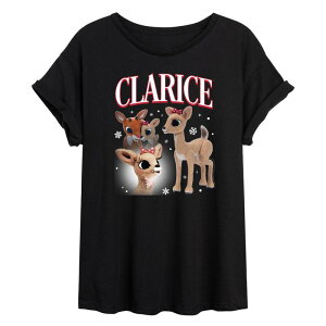 �A�j���L�����N�^�[ ���f�B�[�X �g�b�v�X T�V���c �O���t�B�b�N Licensed Character Juniors' Rudolph The Red-Nosed Reindeer Clarice Oversized Graphic Tee Black �u���b�N