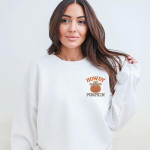 Simply Sage Market ���f�B�[�X �g�b�v�X T�V���c �X�E�F�b�g �h�J Simply Sage Market Embroidered Howdy Pumpkin - Women'sweatshirt White �z���C�g