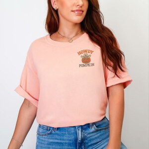 Simply Sage Market ���f�B�[�X �g�b�v�X T�V���c �h�J Simply Sage Market Embroidered Howdy Pumpkin - Women's Garment Dyed Tee Peachy