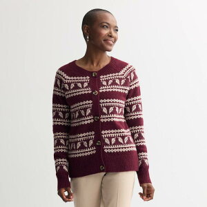 yz Ntgo[ fB[X jbgEZ[^[ AE^[ Women's Croft & Barrow Leaf Fair Isle Cardigan Wine Leaf Fairisle