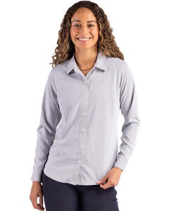�J�b�^�[�A���h�o�b�N ���f�B�[�X �g�b�v�X �V���c Cutter & Buck Skylinepiconfidence Recycled Pinstripe Womens Long Sleeve Dresshirt Elemental Grey White �z���C�g