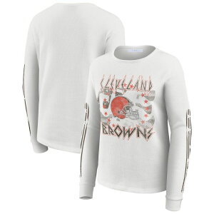 �E�F�A �o�C �G���� �A���h���[�Y ���f�B�[�X �g�b�v�X T�V���c ���� �O���t�B�b�N Women's WEAR by Erin Andrews White Cleveland Browns Graphic Waffle Long-Sleeve T-Shirt Brn White �z���C�g