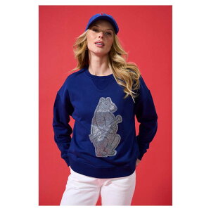 eY fB[X gbvX TVc XEFbg S Women's Terez Navy Chicago Cubs Oversized Gemstone Logo Sweatshirt Cub Navy lCr[