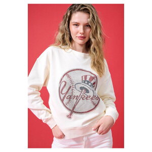eY fB[X gbvX TVc XEFbg S Women's Terez Cream New York Yankees Oversized Gemstone Logo Sweatshirt Ynk Beige x[W